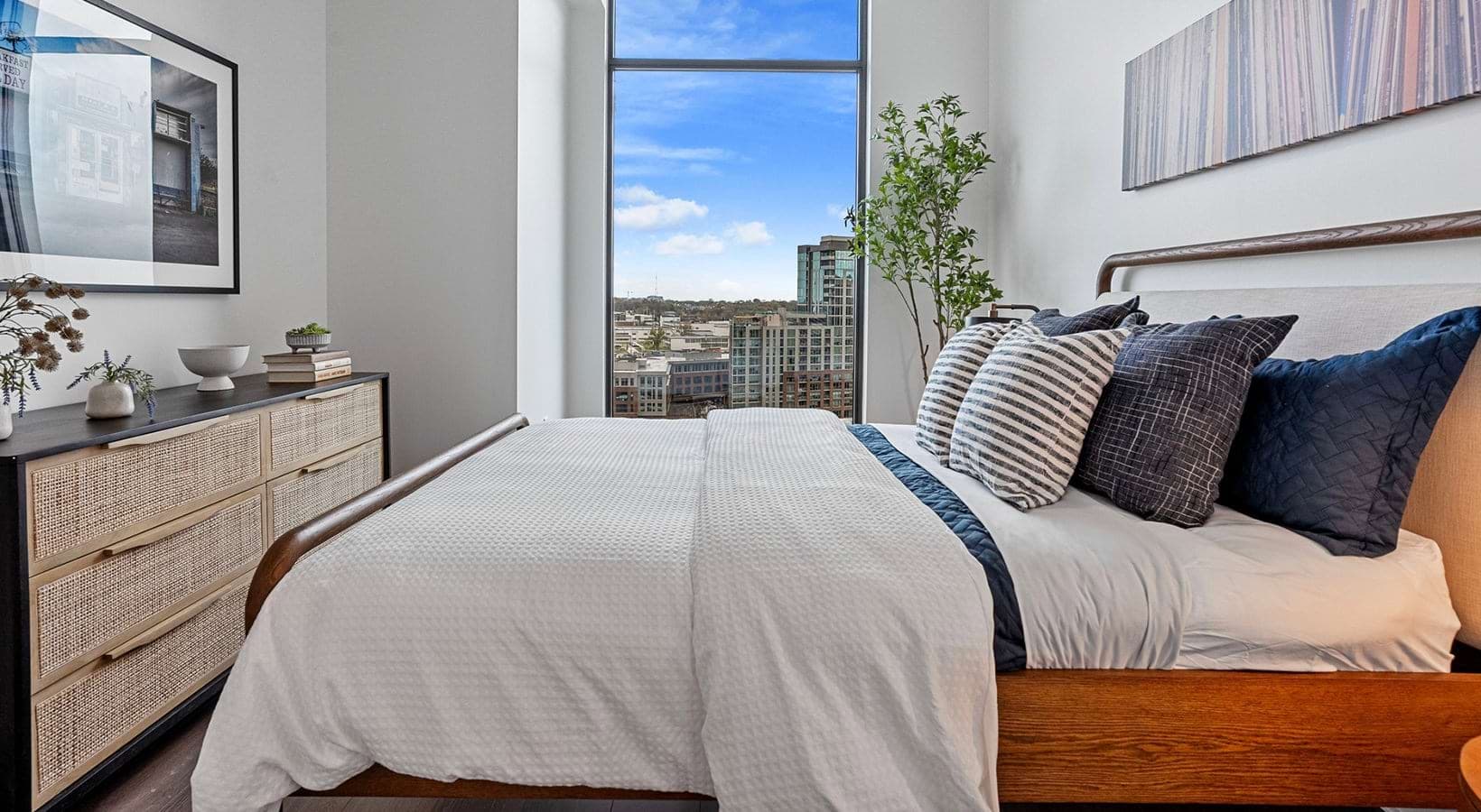 Apartment bedroom with city views